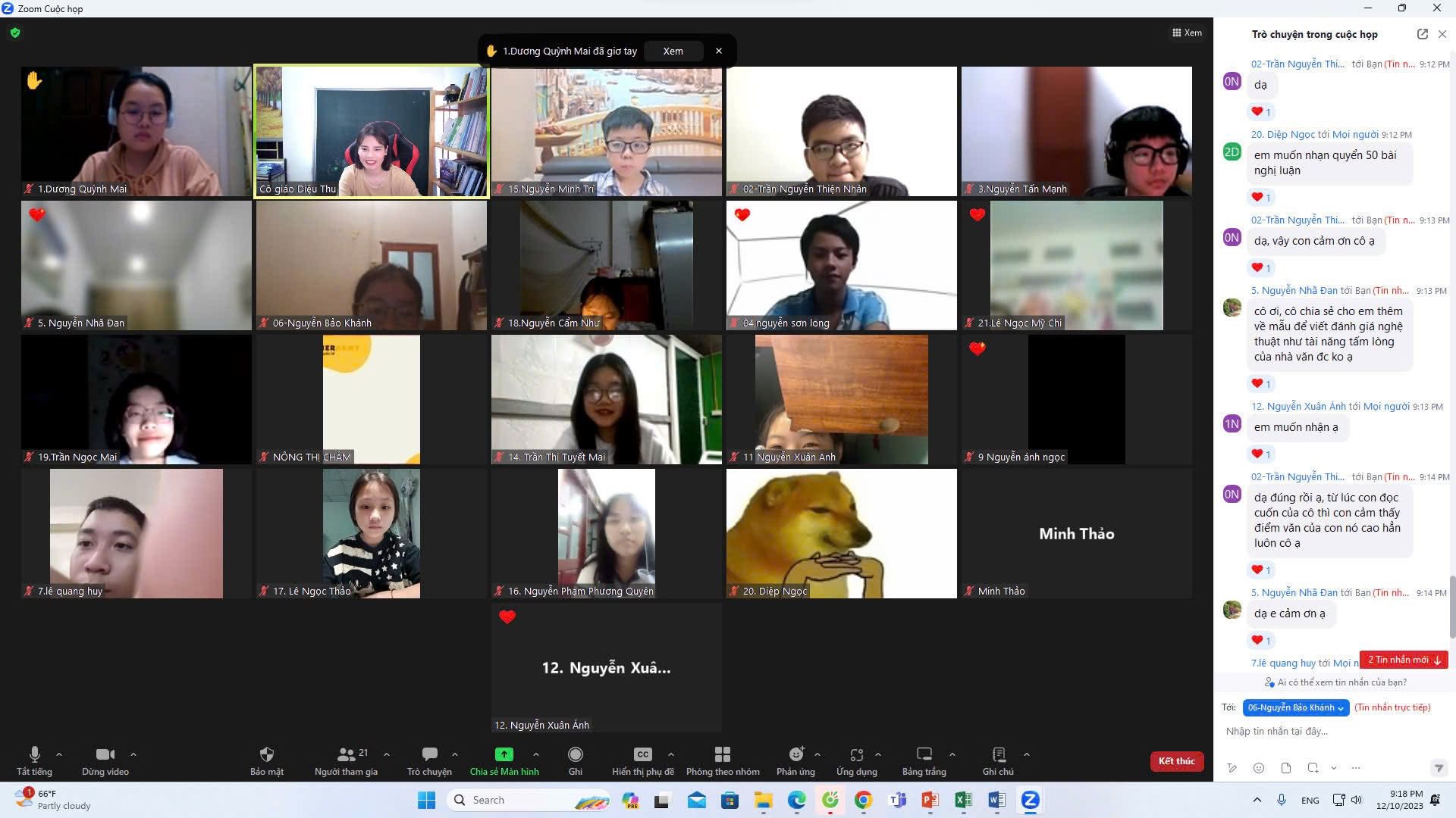Một buổi học zoom tại trung tâm Học Văn Cô Diệu Thu